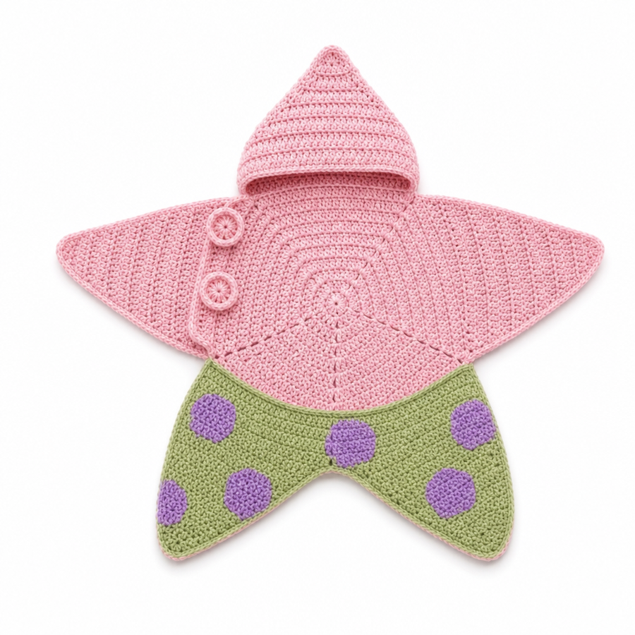 Pink star baby wrap with a sage-green dotted lower panel, laid flat