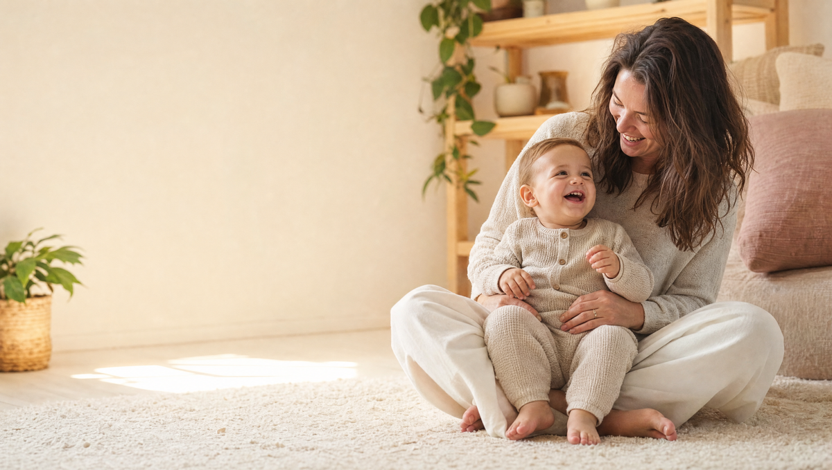 A parent and baby at home